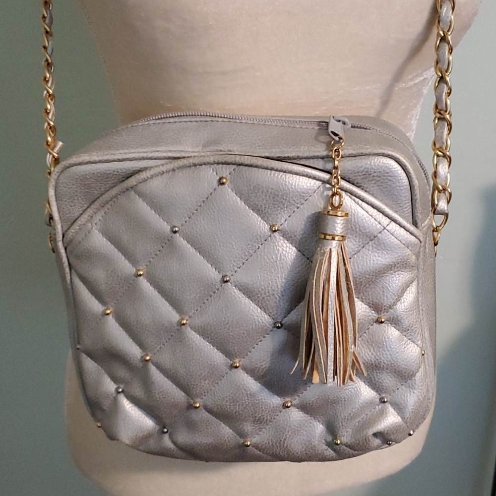 Silver Crossbody Bag with Tassel